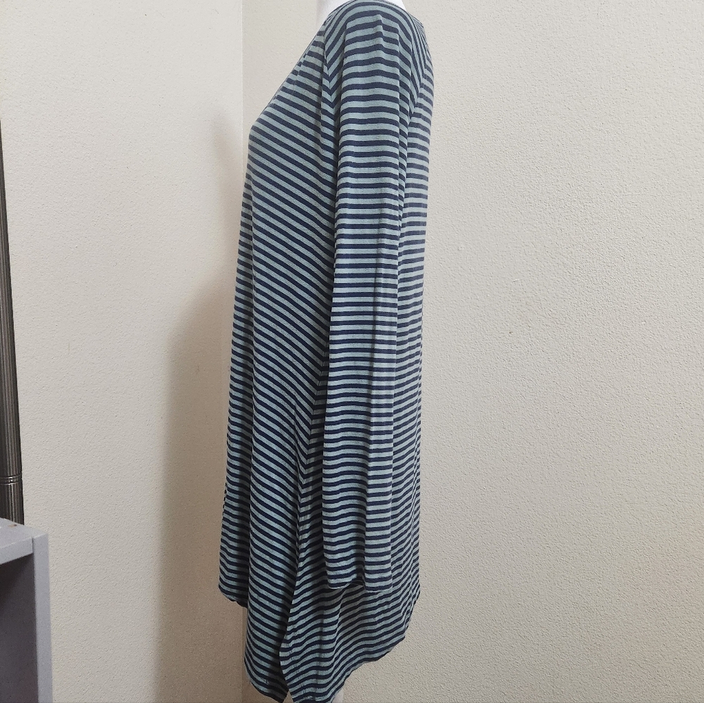 Soft Surroundings Tunic Top Dress Asymmetrical Stripe Blue Teal Sz L Lagenlook - Picture 2 of 9